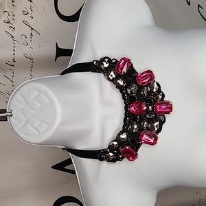 Gem statement rhinestone ribbon necklace